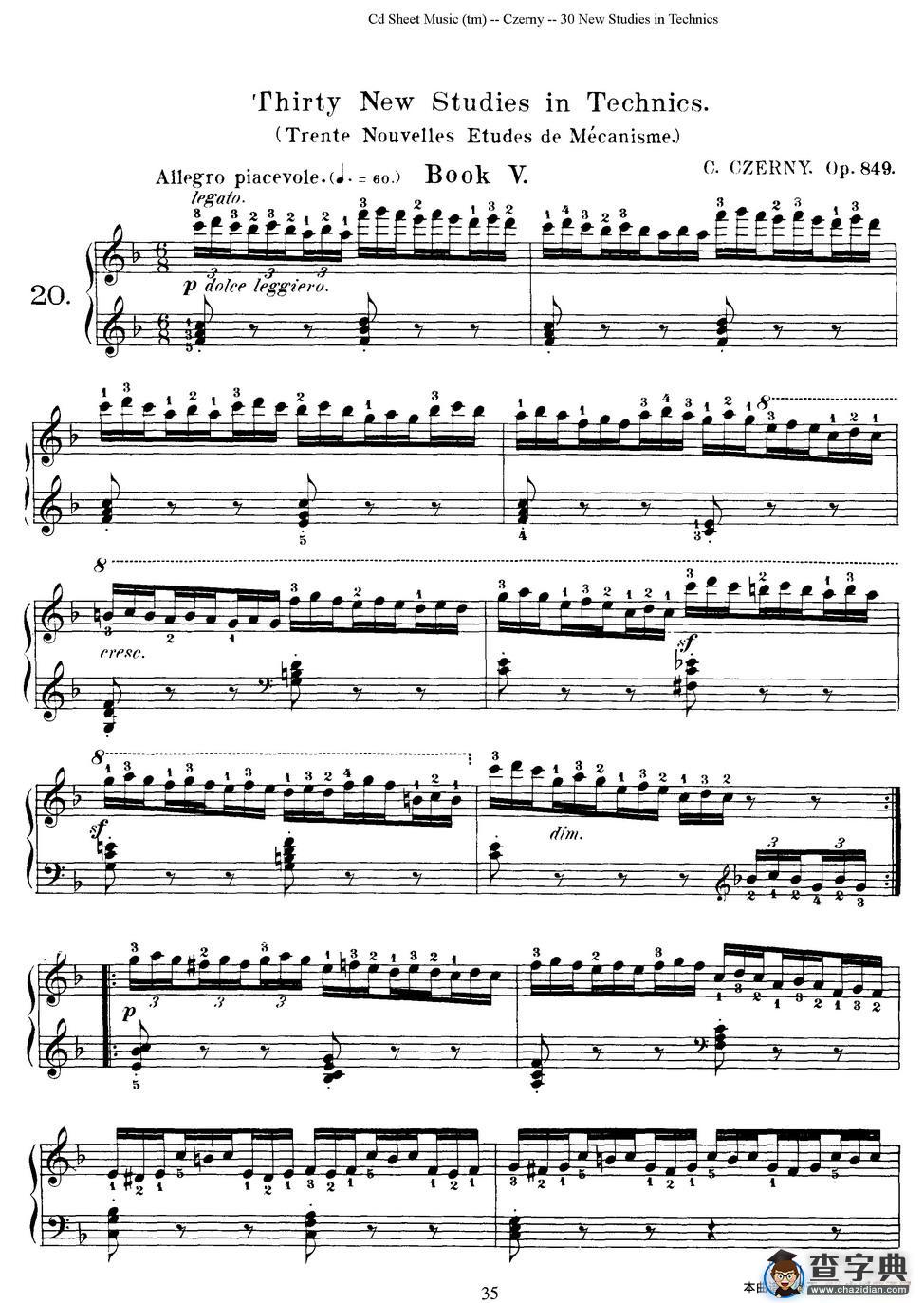Czerny - 30 New Studies - 20（车尔尼Op849 - 30首练习曲）