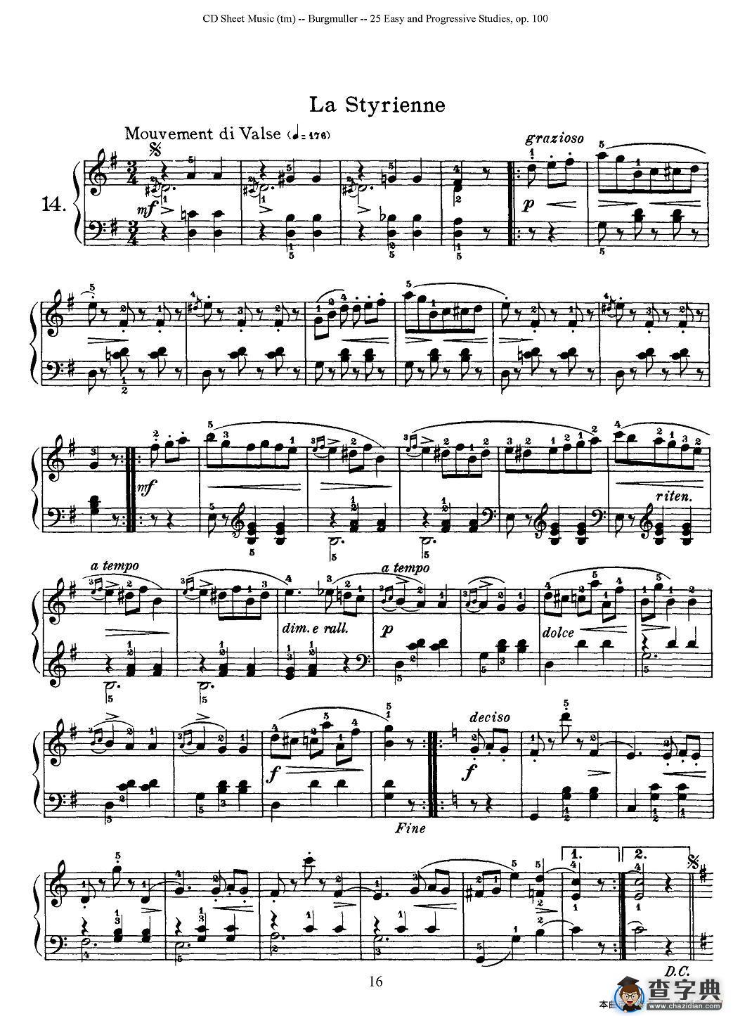 布尔格缪勒-25首钢琴进阶练习曲 Op.100（14、斯提利亚人）