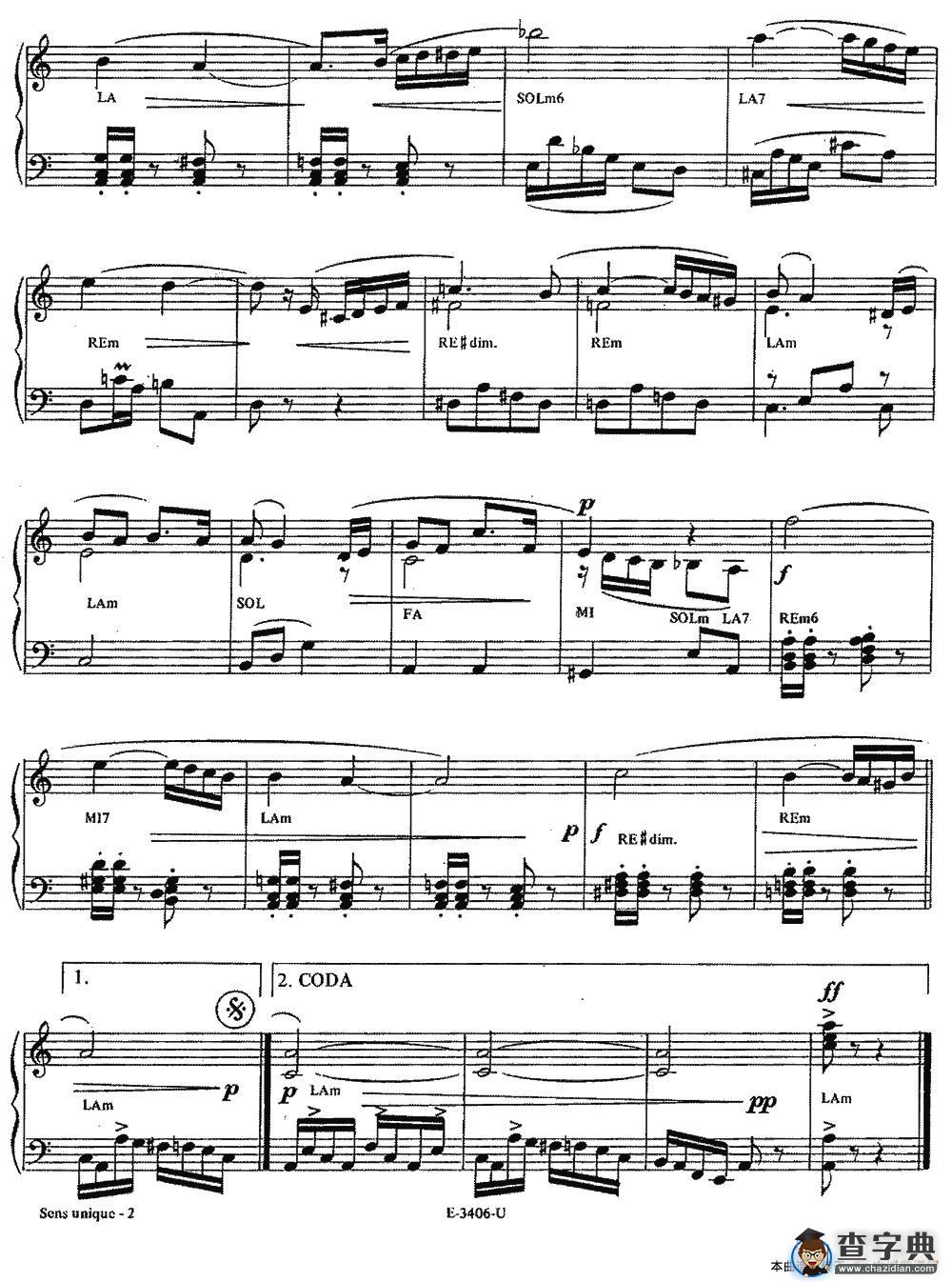 Piazzolla合集：13、Sens Unique手风琴谱/简谱