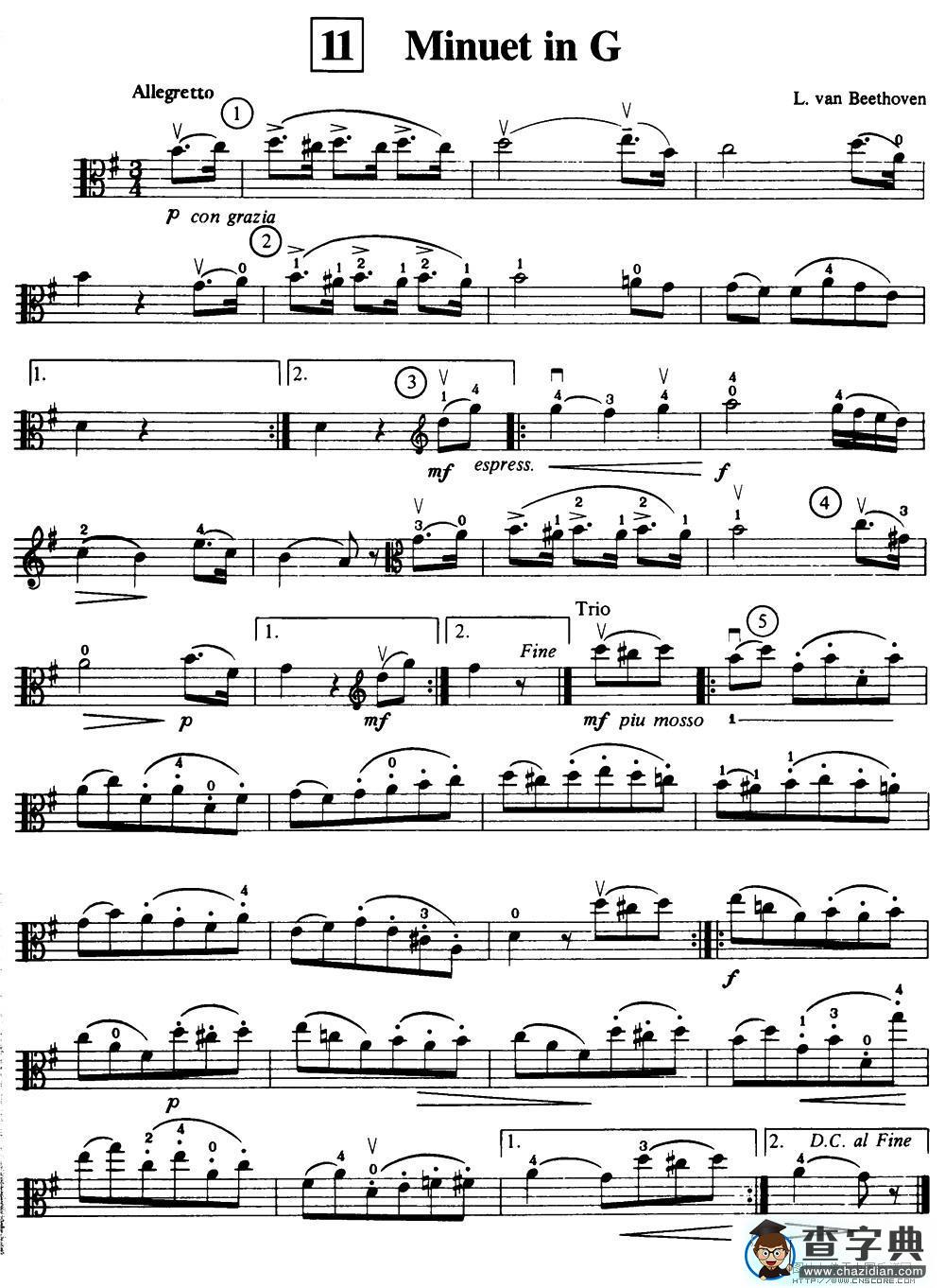 Minuet in G小提琴谱