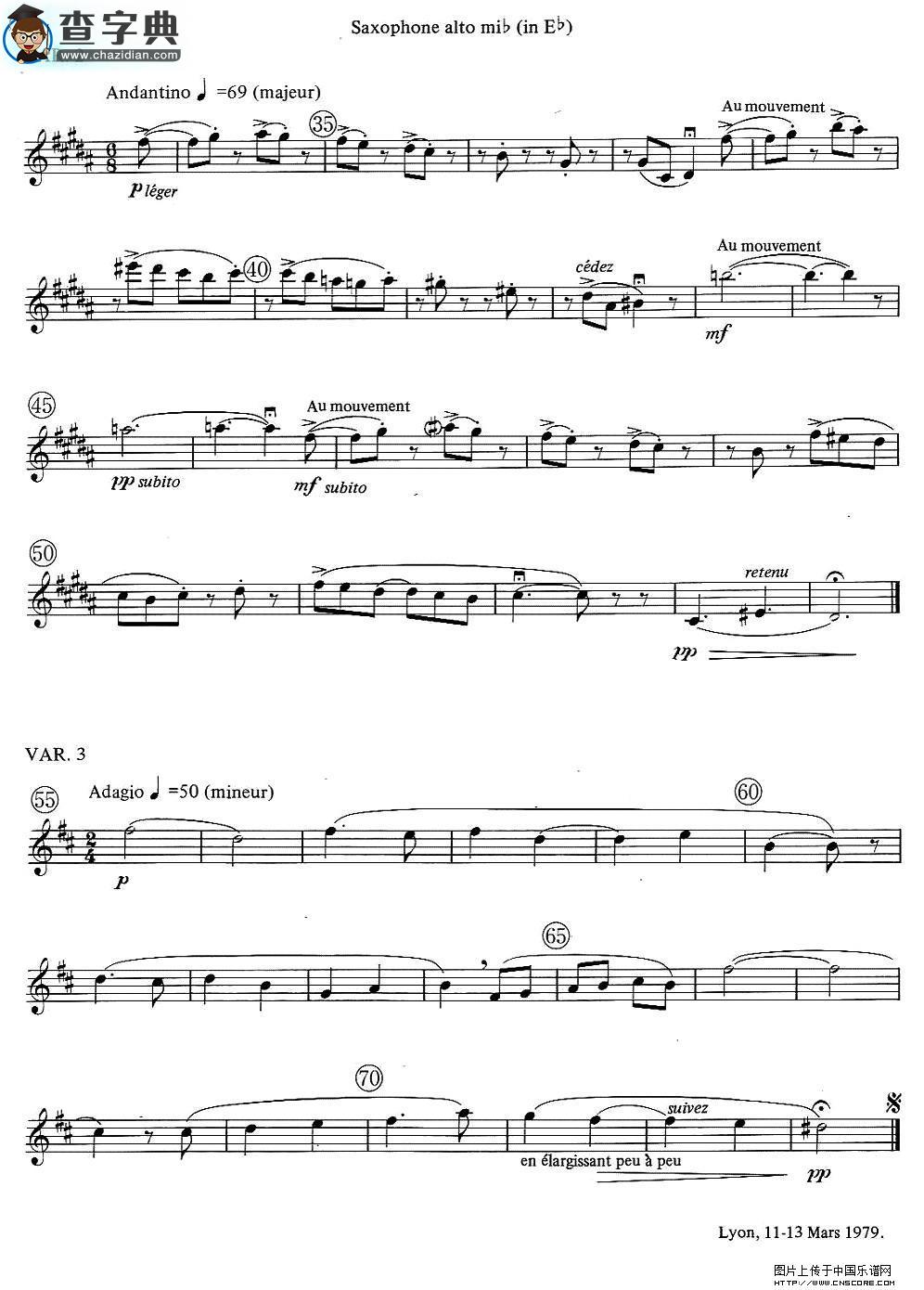 jean Bouvard 编写的6首萨克斯四重奏（中音萨克斯分谱）萨克斯谱