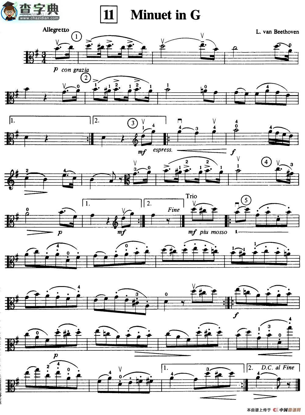 Minuet in G小提琴谱