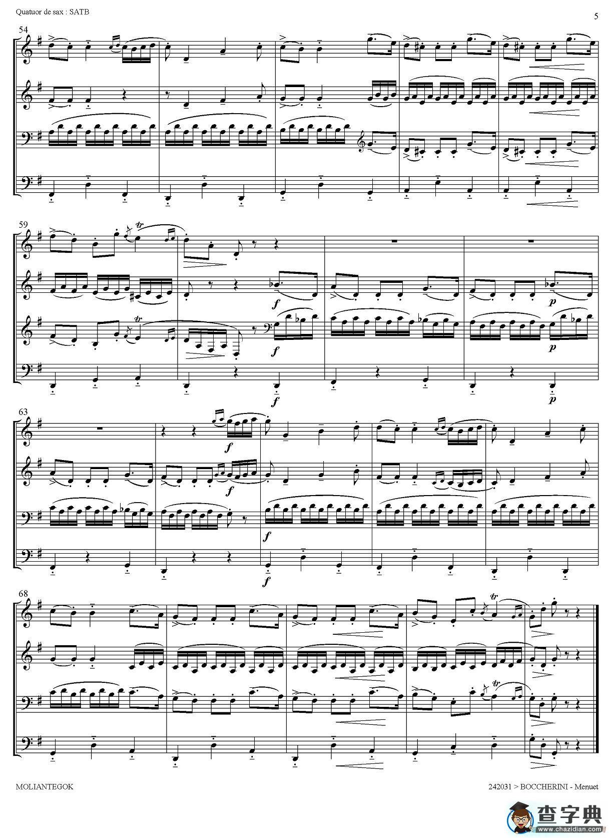 Quintette Op.11 No.5（四重奏）萨克斯谱