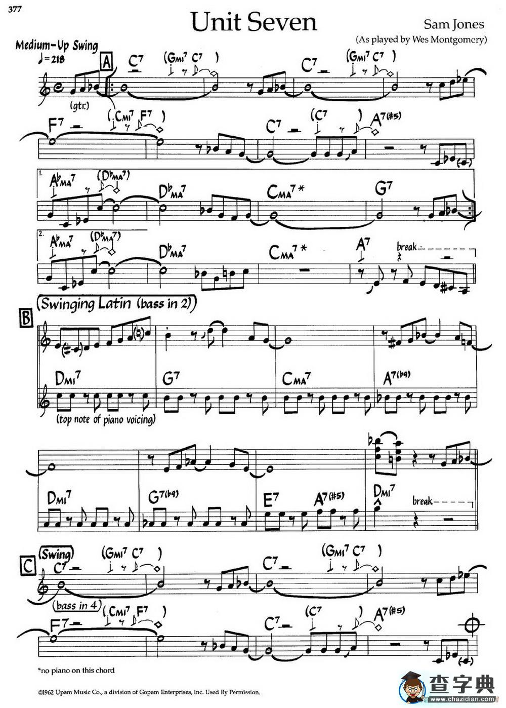 Unit Seven（爵士钢琴曲）钢琴谱