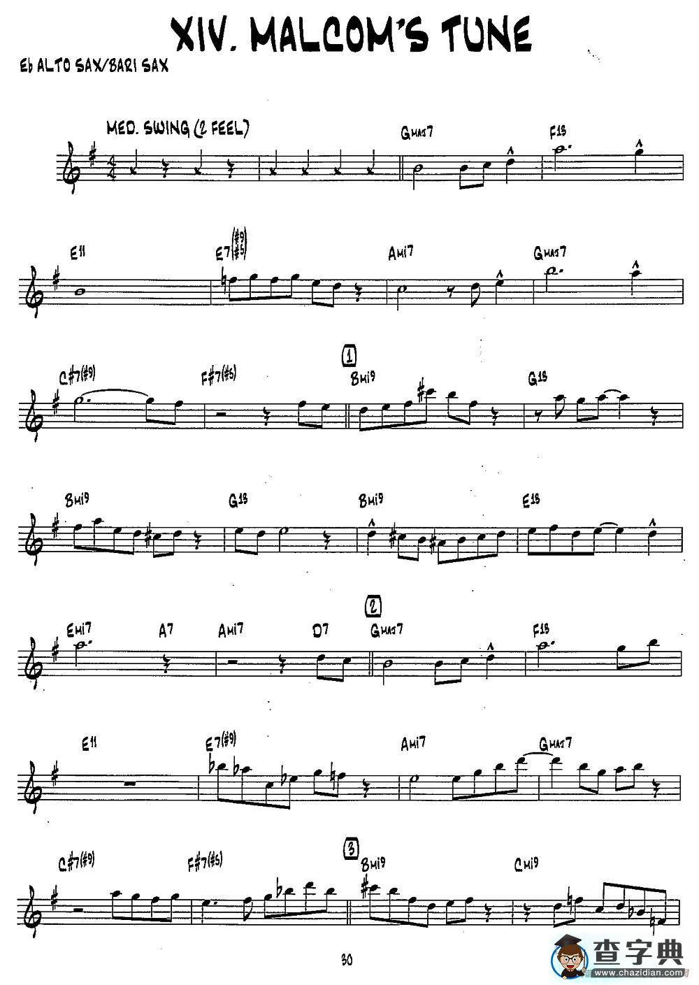 MALCOMS TUNE（15首爵士练习曲之14）萨克斯谱