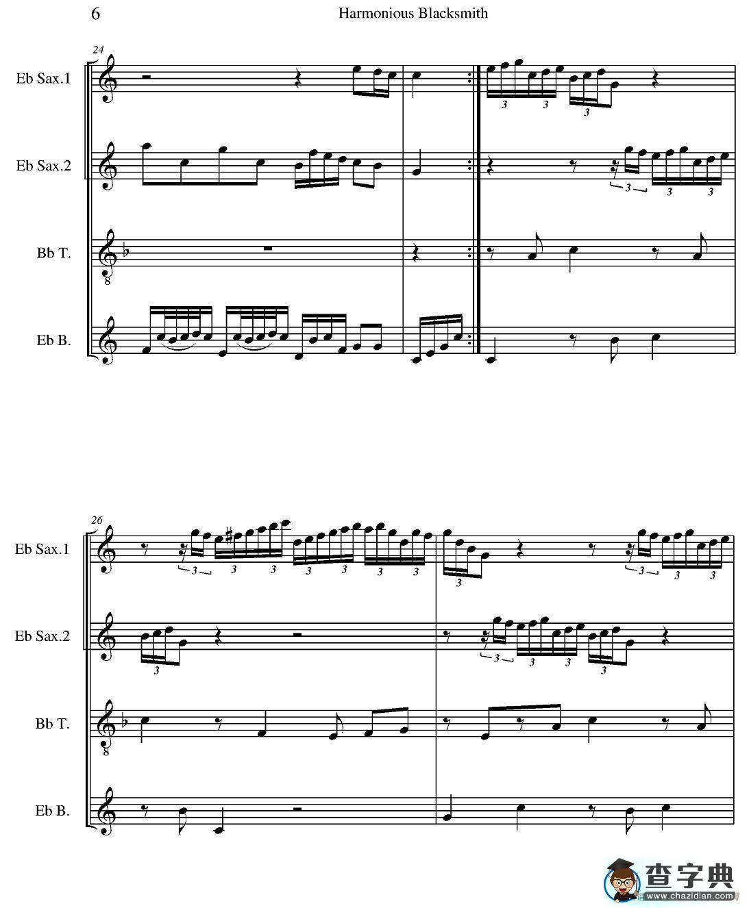 Harmonious Blacksmith（快乐的铁匠）（四重奏）萨克斯谱