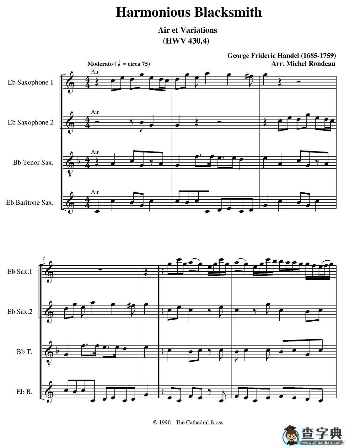 Harmonious Blacksmith（快乐的铁匠）（四重奏）萨克斯谱