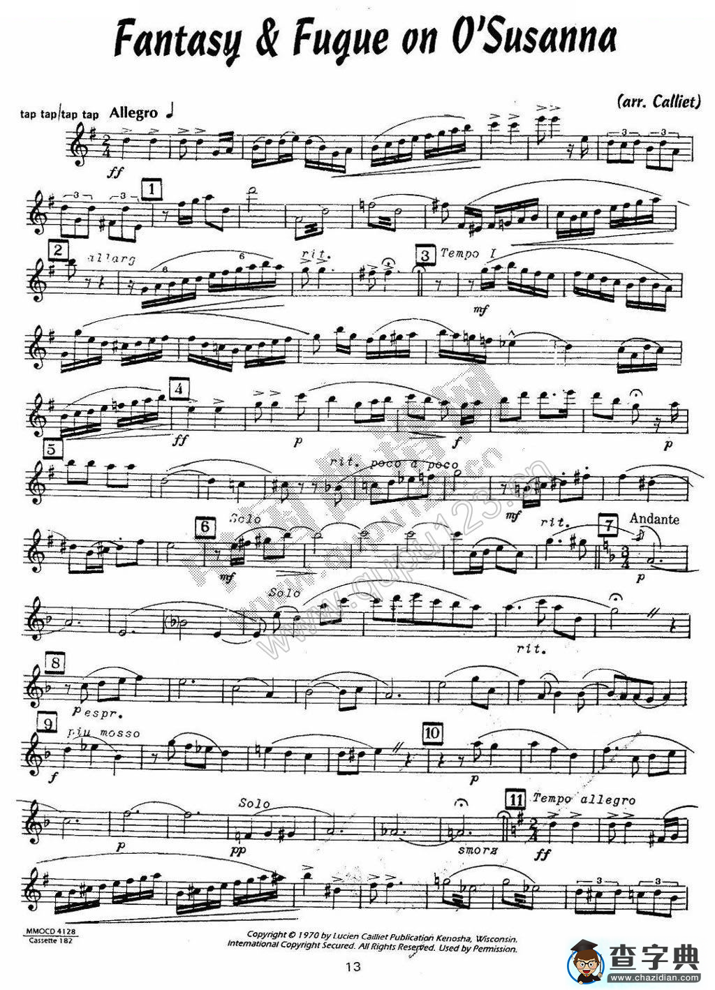 赋格曲-苏珊娜（四重奏 alto —中音萨克斯分谱）萨克斯谱