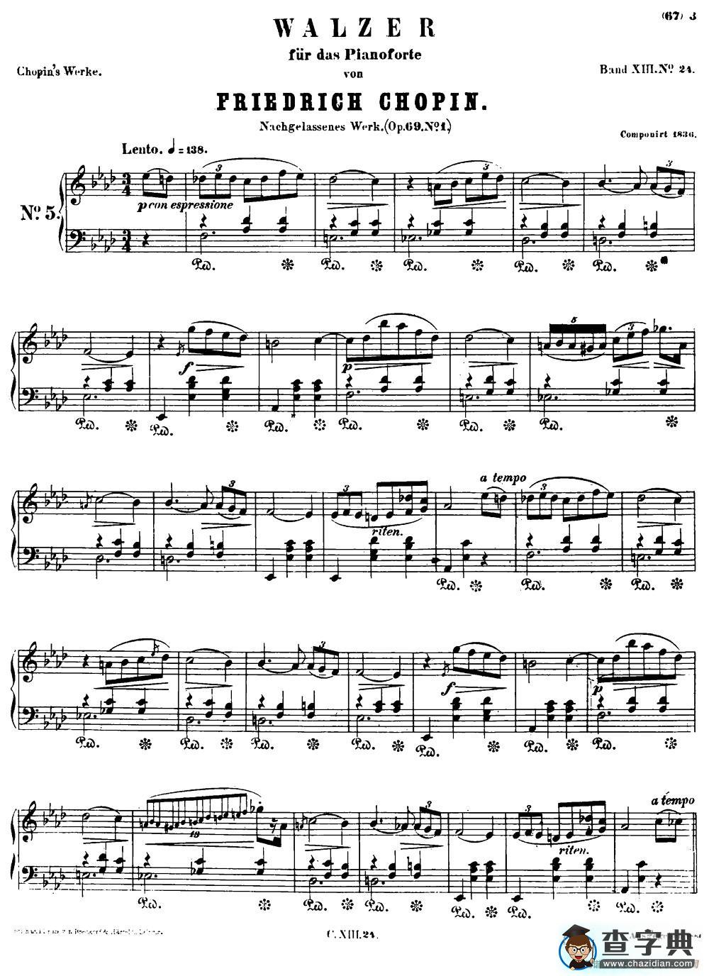 Ladieu Op69 No1 （降A大调离别圆舞曲Op.69-1）钢琴谱