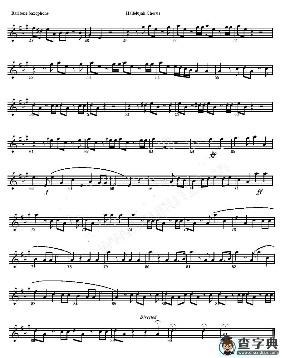 HALLELUJAH CHORUS（哈利路亚）（四重奏 baryton —上低音萨克斯分谱）萨克斯谱