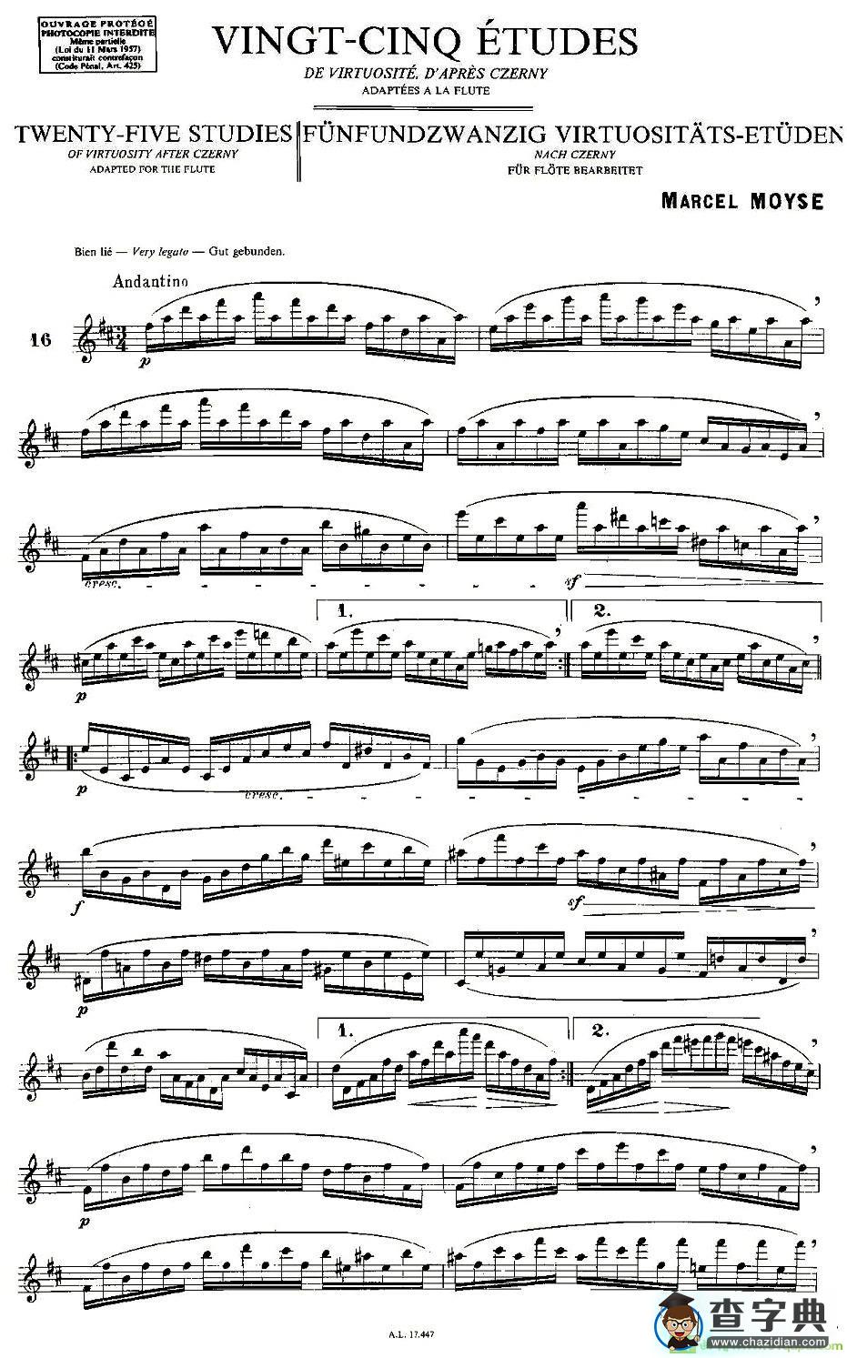 Moyse - 25 Studies after Czerny flute 之16长笛谱(Moyse作曲)