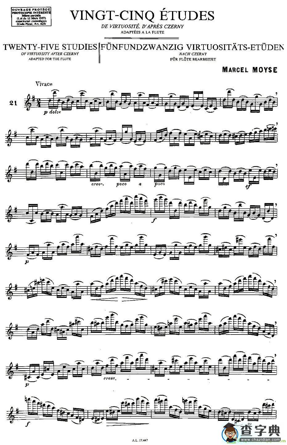 Moyse - 25 Studies after Czerny flute 之21长笛谱(Moyse作曲)