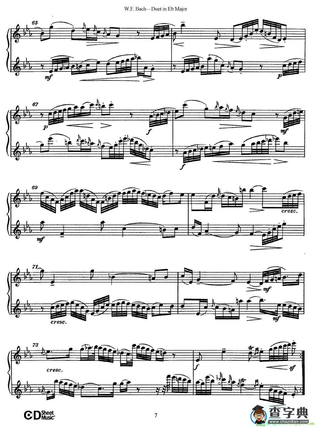 Eb大调二重奏长笛谱(W.F.Bach（作曲)