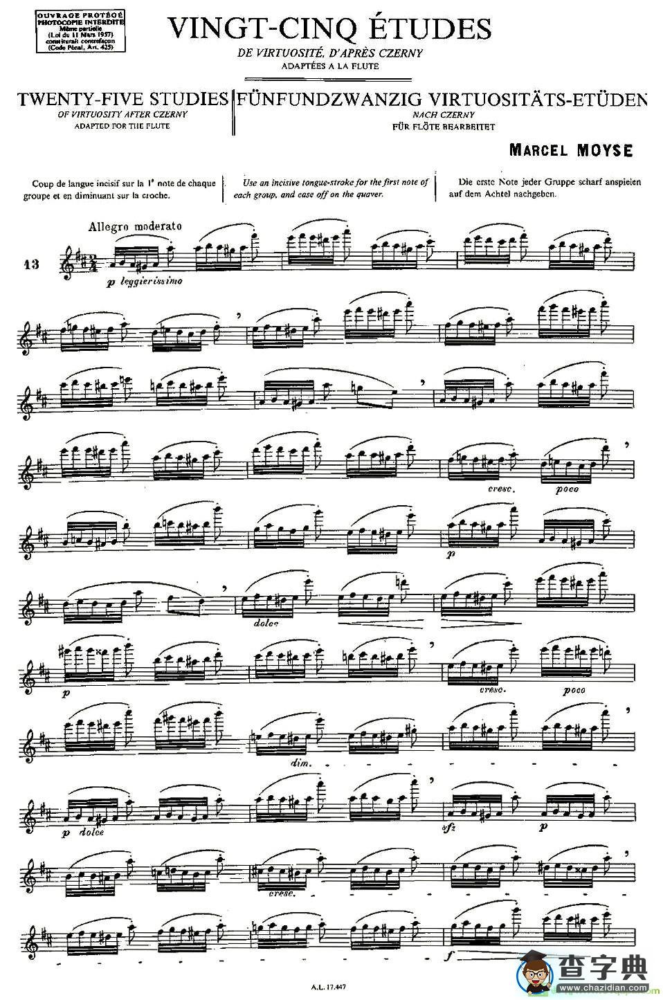 Moyse - 25 Studies after Czerny flute 之13长笛谱(Moyse作曲)