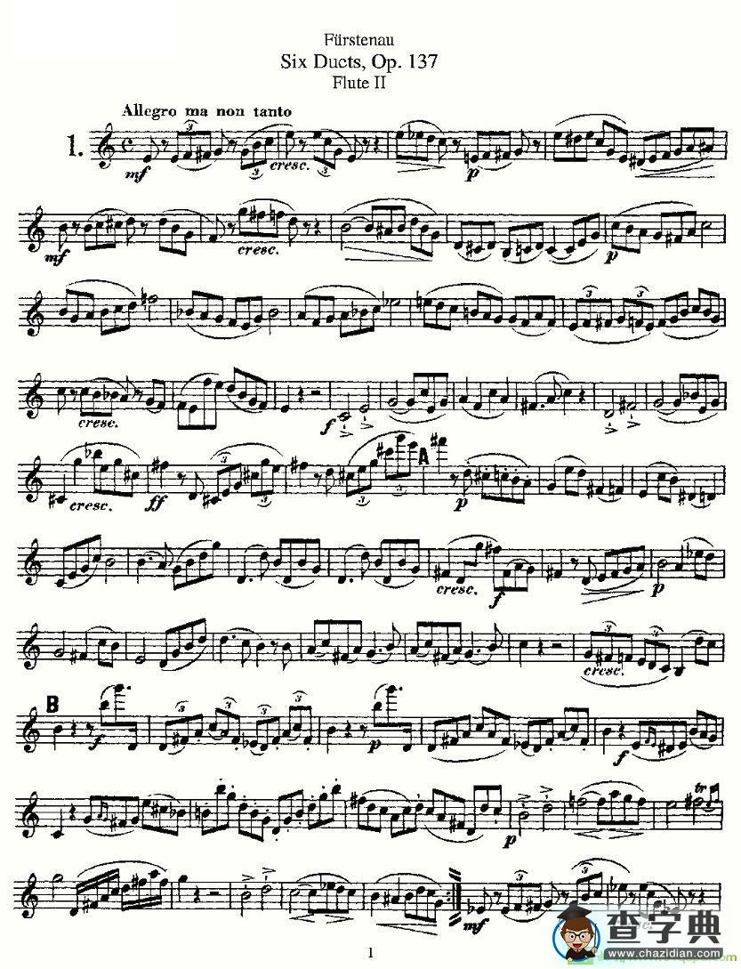 Six Duets, Op.137 之一长笛谱(Furstenau作曲)