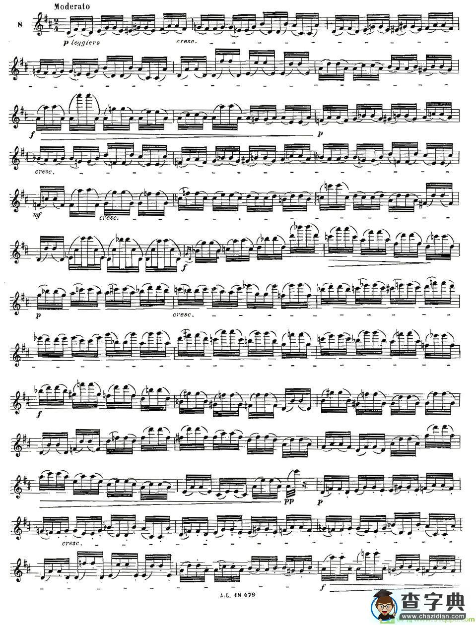 基于维尼亚夫斯基练习曲的10首长笛练习曲之8长笛谱(莫伊斯Moyse作曲)