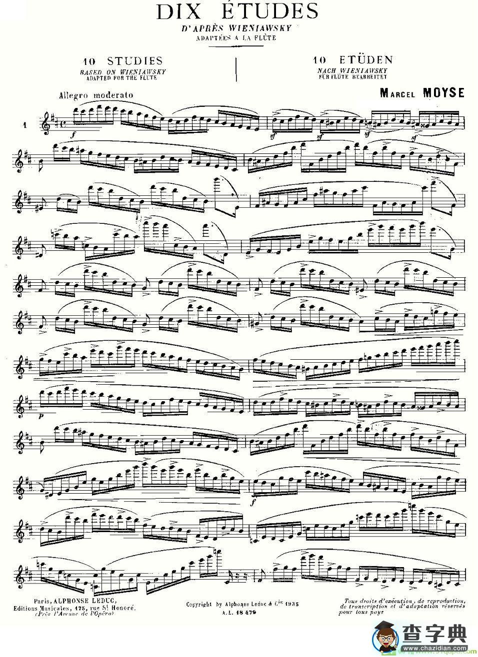 基于维尼亚夫斯基练习曲的10首长笛练习曲之1长笛谱(莫伊斯Moyse作曲)