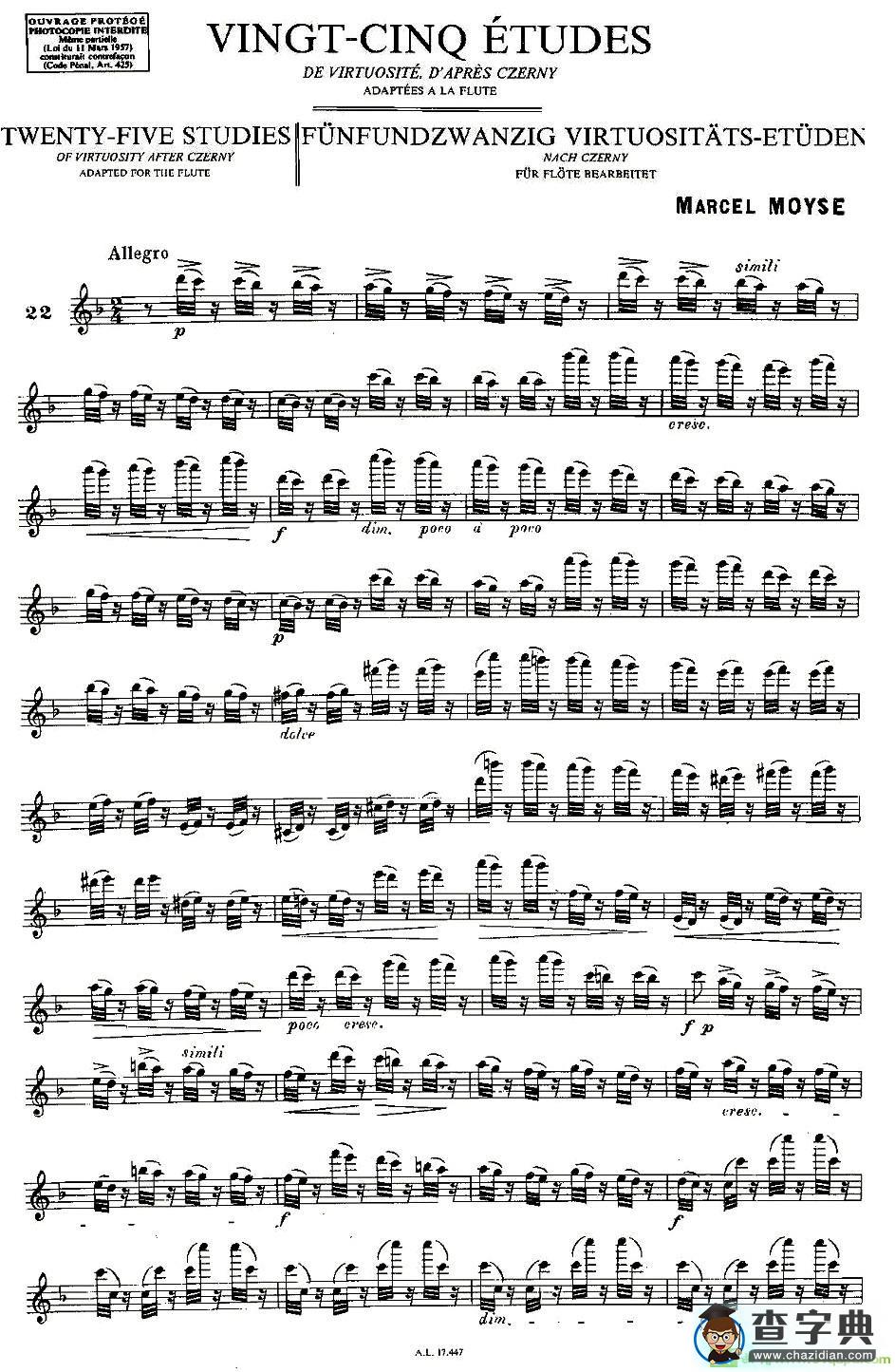 Moyse - 25 Studies after Czerny flute 之22长笛谱(Moyse作曲)
