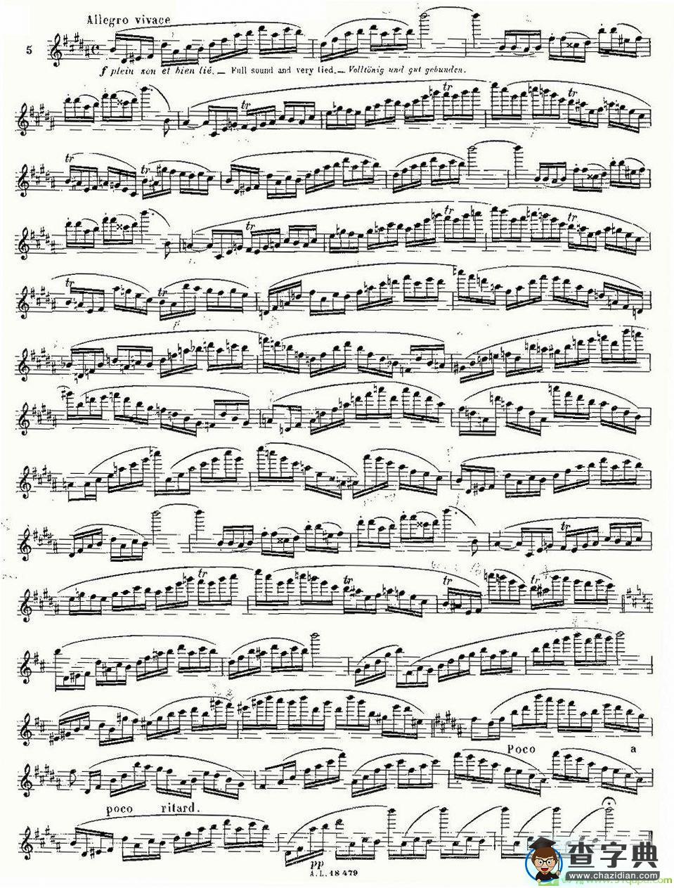 基于维尼亚夫斯基练习曲的10首长笛练习曲之5长笛谱(莫伊斯Moyse作曲)