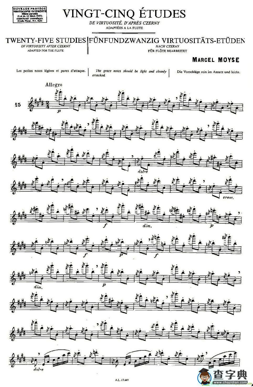 Moyse - 25 Studies after Czerny flute 之15长笛谱(Moyse作曲)