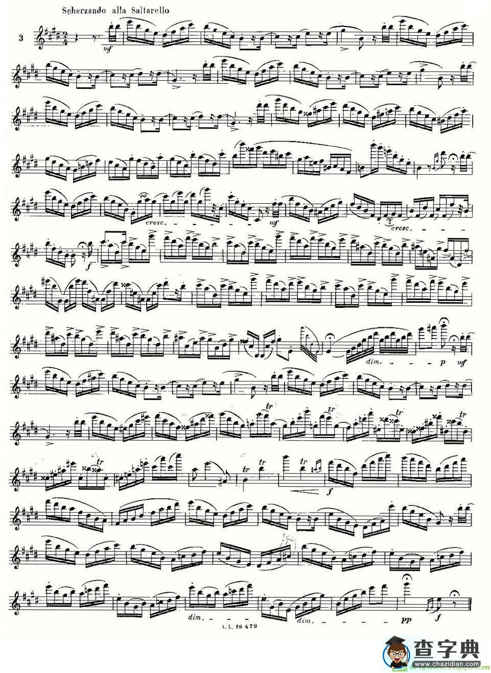 基于维尼亚夫斯基练习曲的10首长笛练习曲之3长笛谱(莫伊斯Moyse作曲)