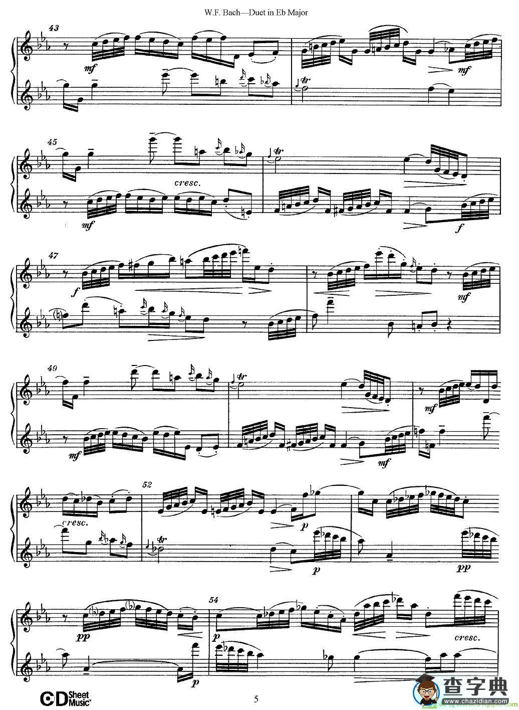 Eb大调二重奏长笛谱(W.F.Bach（作曲)
