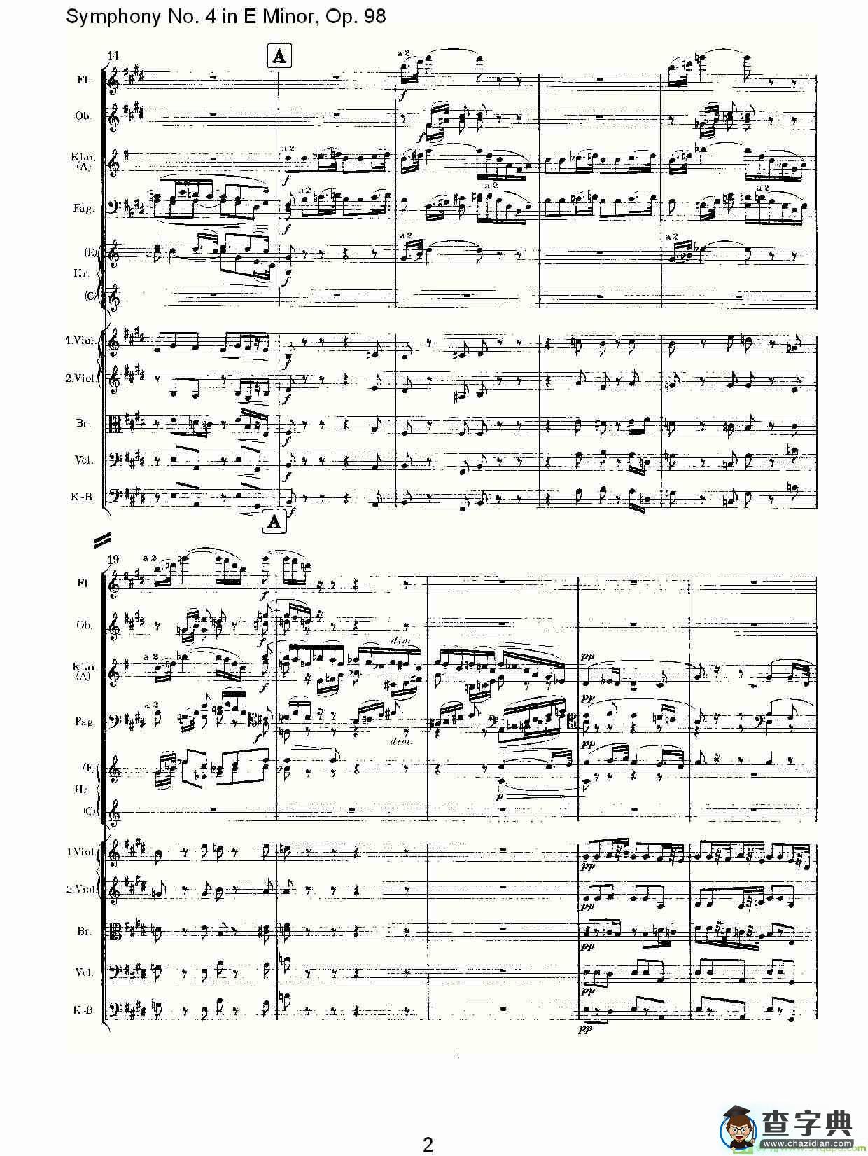 E小调第四交响曲, Op.98 第二乐章简谱(约翰内斯·勃拉姆斯演唱)