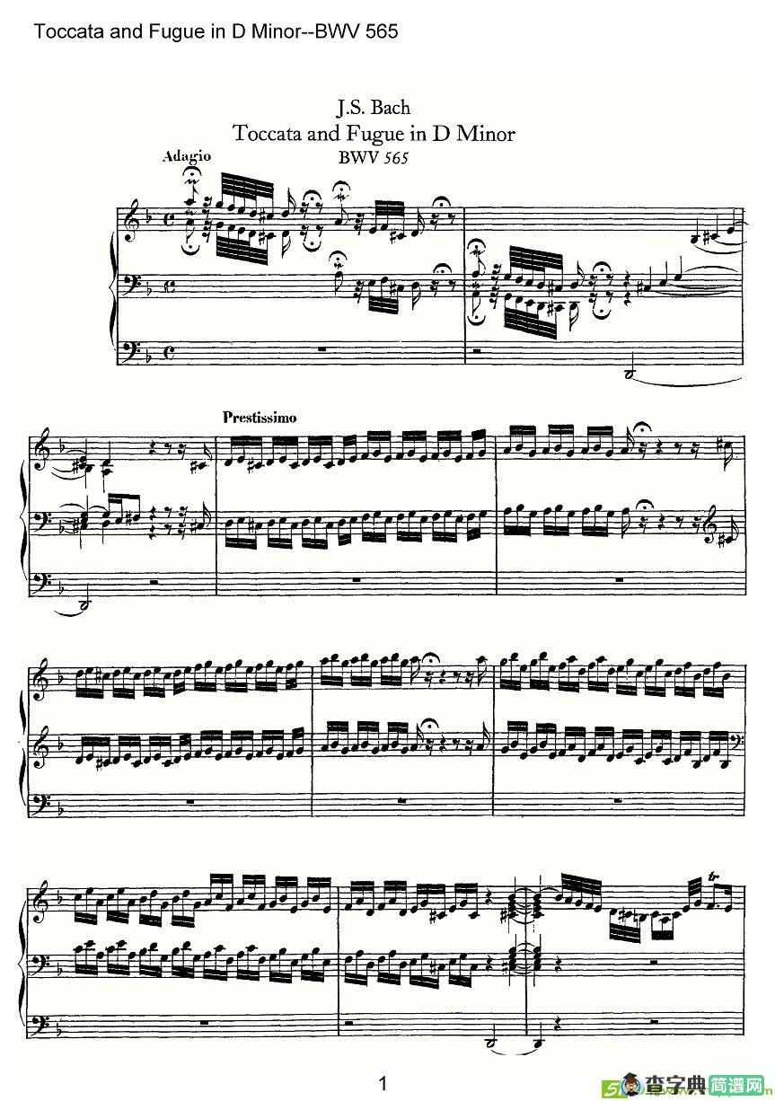 Toccata and Fugue in D Minor--BWV 565简谱