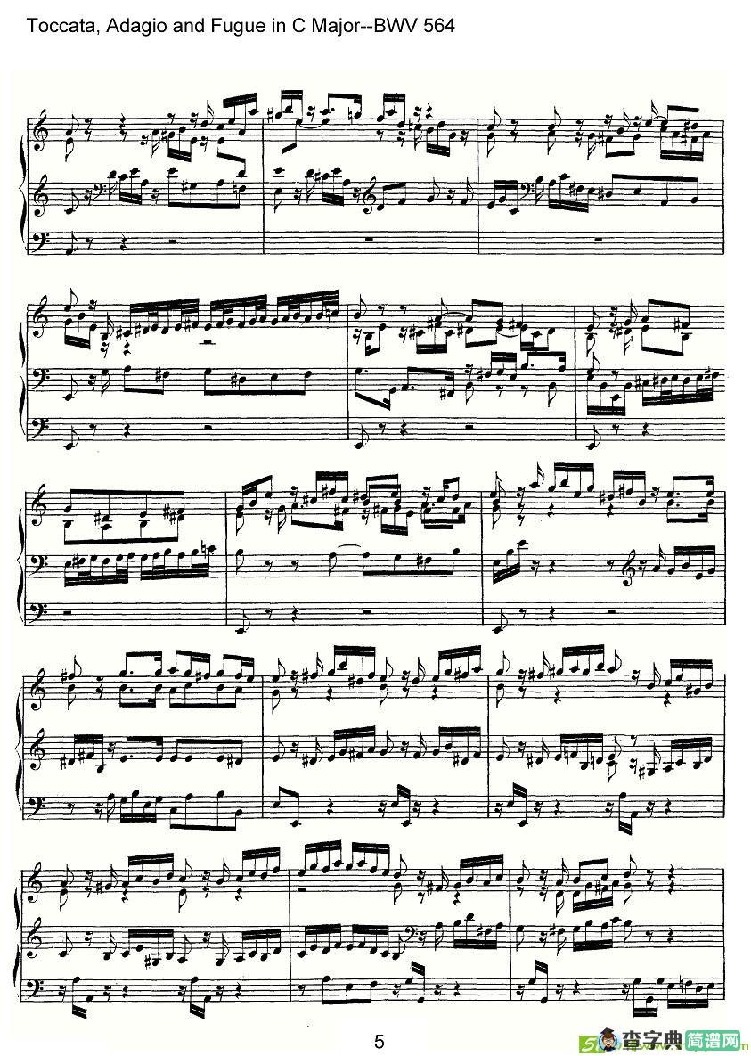 Toccata, Adagio and Fugue in C Major--BWV 564简谱