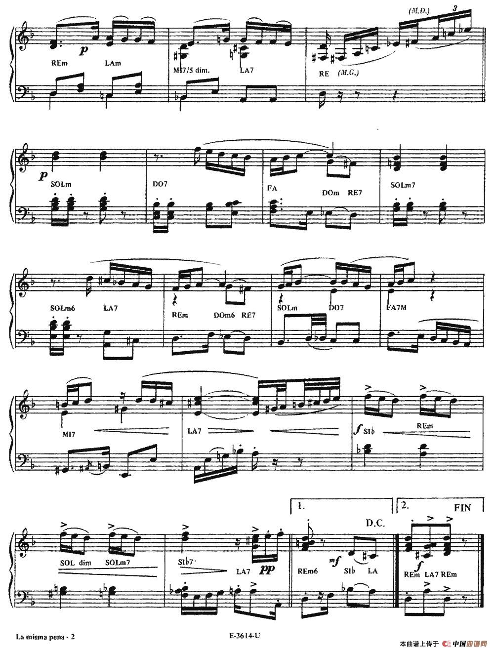 Piazzolla合集：16、La Misma Pena手风琴谱/简谱