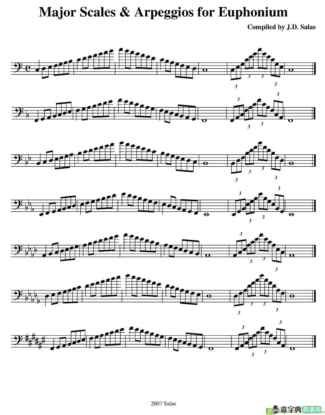Major Scales & Arpeggios - Euphonium铜管谱