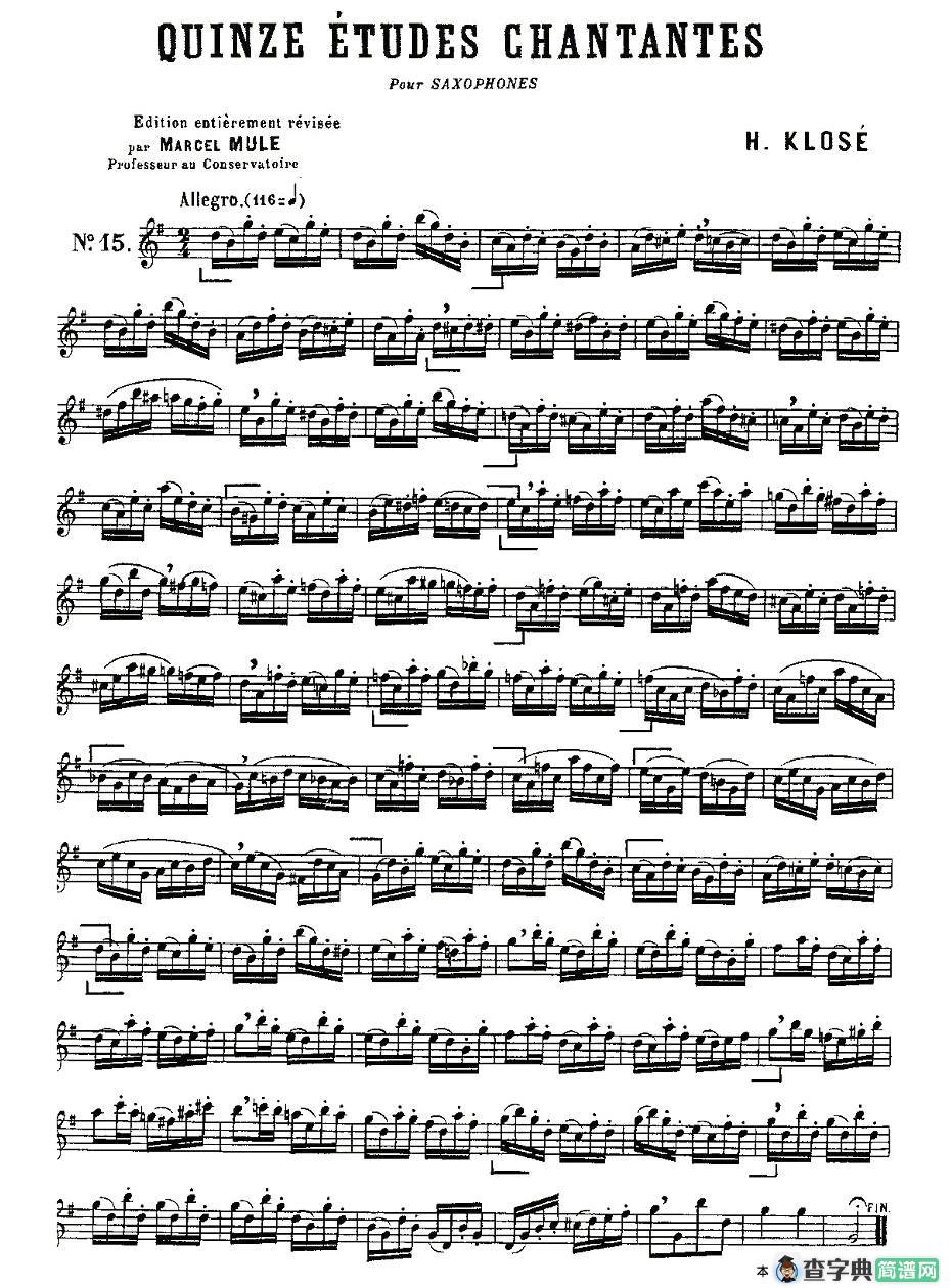 Klose Etudes Chantantes Pour Saxophone（练习曲之十五）
