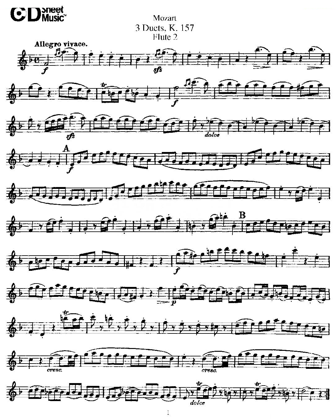 3 Duets K.157 之第二长笛（二重奏三首 K157号） 铜管乐谱