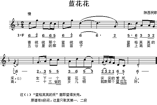 陕西民歌：蓝花花（简线对照）