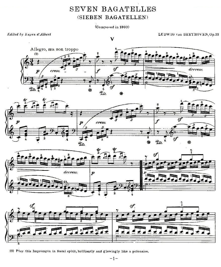 贝多芬钢琴小品（Bagatelles）Op.33 之五