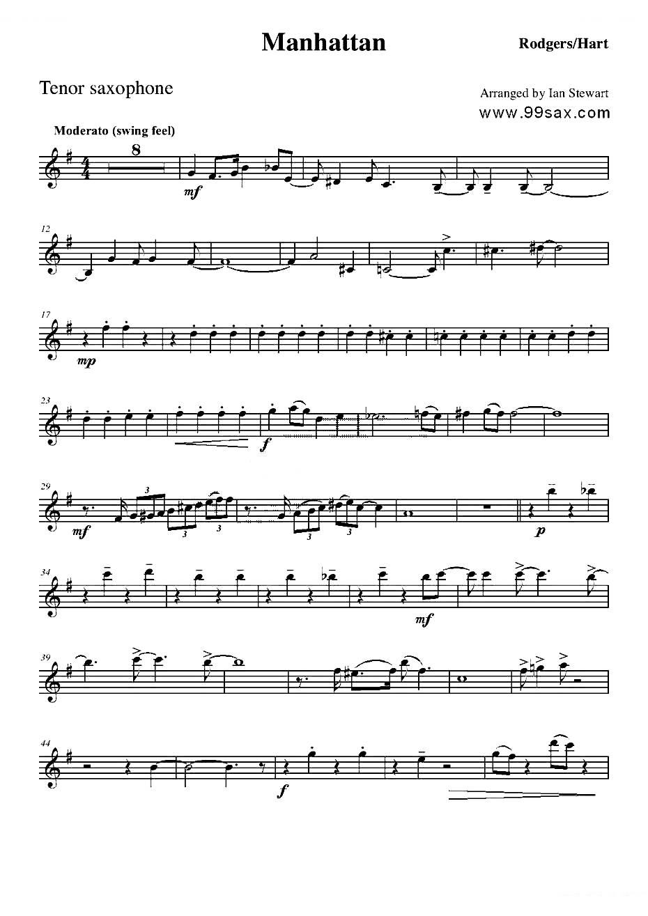 Manhattan Tenor Sax（四重奏次中音萨克斯分谱）