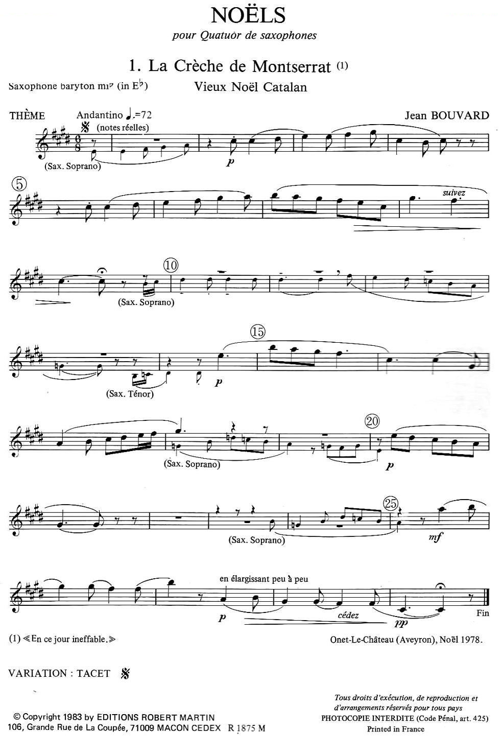 jean Bouvard 编写的6首萨克斯四重奏（低音萨克斯分谱）