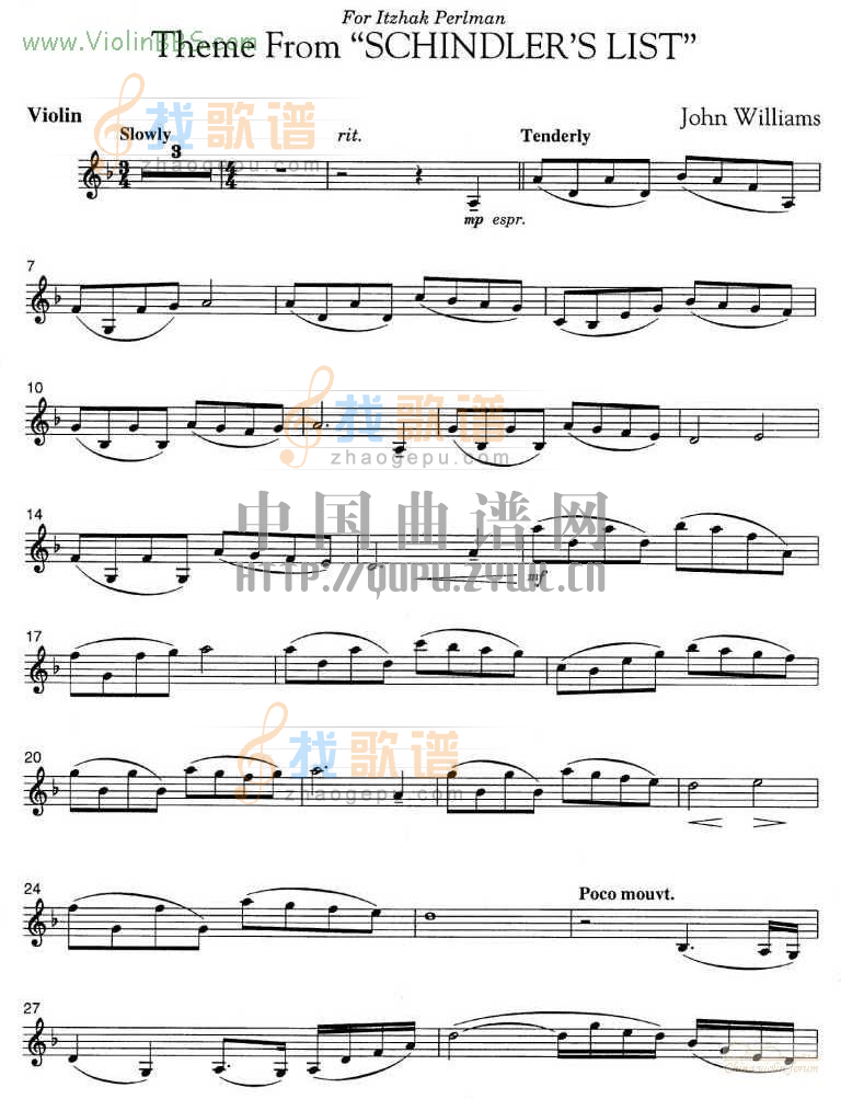 辛德勒名单 (约翰·威廉姆斯)主题曲+钢琴伴奏谱
