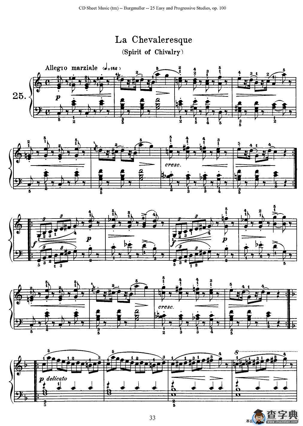 布尔格缪勒-25首钢琴进阶练习曲 Op.100（25、骑士）
