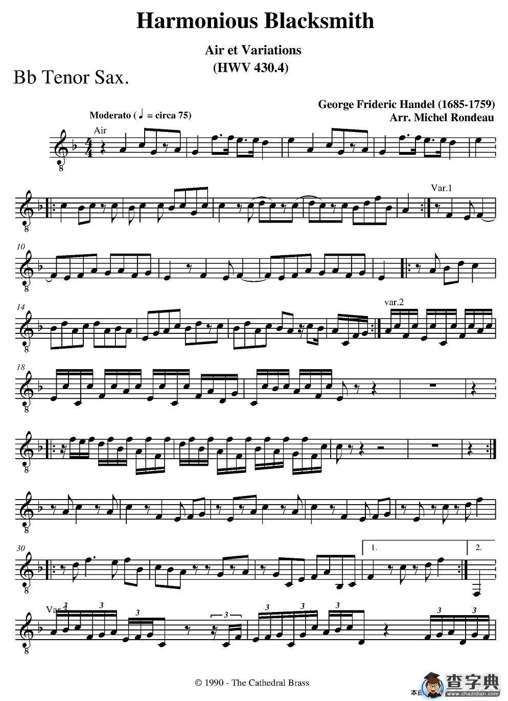 Harmonious Blacksmith（快乐的铁匠）（四重奏分谱）萨克斯谱