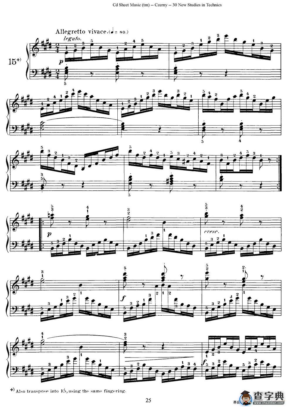 Czerny - 30 New Studies - 15（车尔尼Op849 - 30首练习曲）钢琴谱