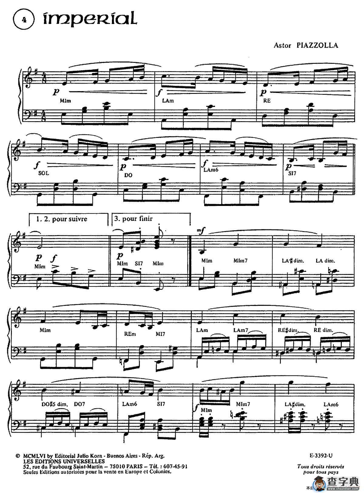 Piazzolla合集：4、Imperial手风琴谱/简谱