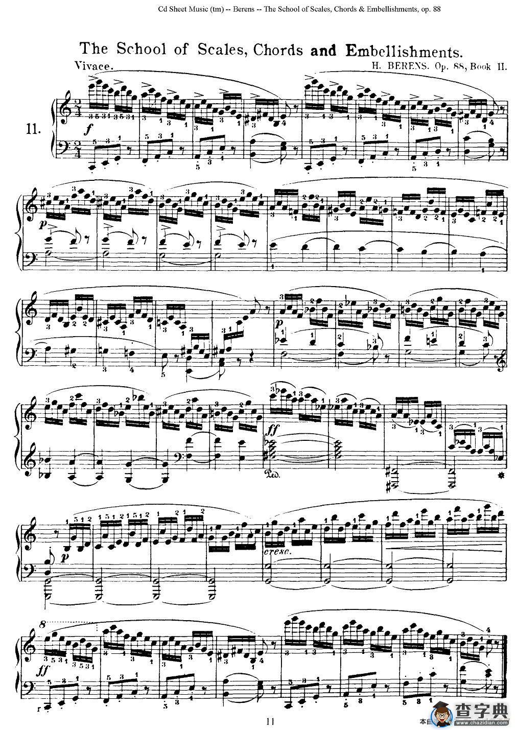 贝伦斯28首钢琴（和弦及装饰音）练习曲（11—15）钢琴谱