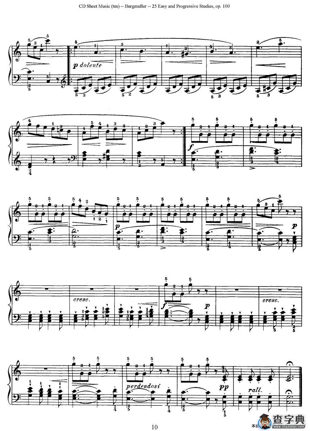 布尔格缪勒-25首钢琴进阶练习曲 Op.100（9、行猎）钢琴谱