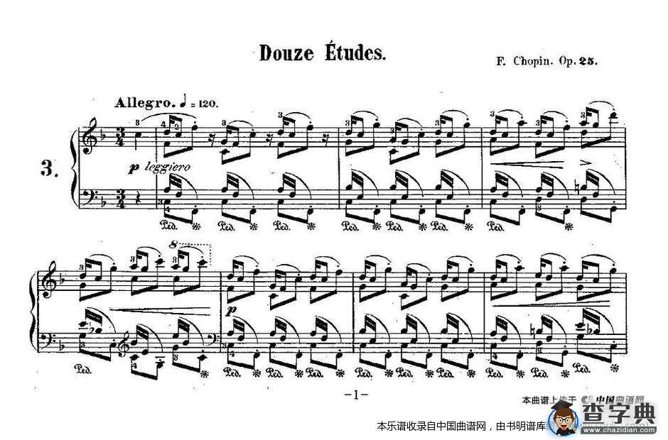 肖邦钢琴练习曲，Op.25之三钢琴谱