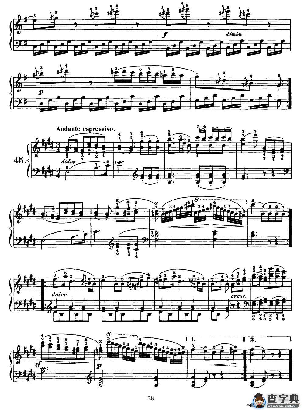 One Hundred and Ten Easy and Progressive Exercises Op.453（车尔尼110首简易练习曲 41——51）钢琴谱