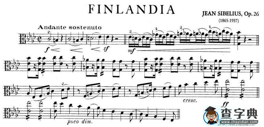 FINLANDIA（中提琴）小提琴谱