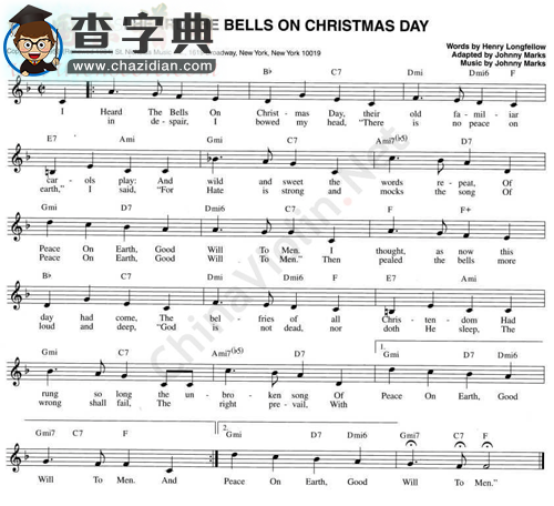 85.i heard the bells on christmas day小提琴谱