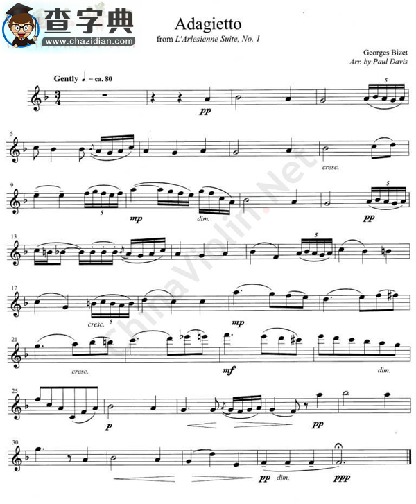 《adagietto》from l`arlesiesienne suite,no.1 第一小提琴小提琴谱