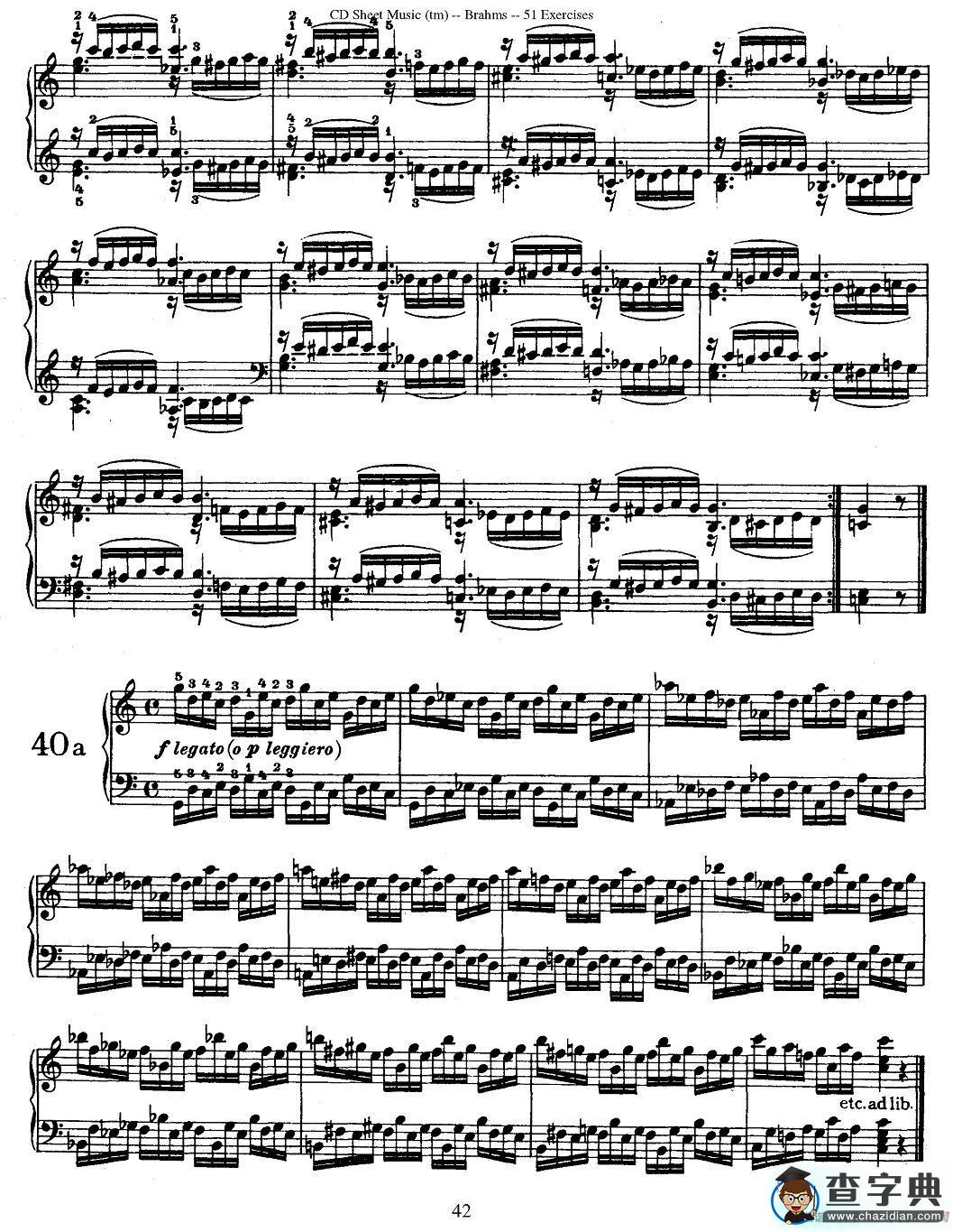 勃拉姆斯 - 51首练习曲（31—40a）钢琴谱